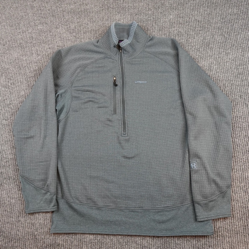 Patagonia R1 Pullover Mens Large Gray 1/4 Zip Grid Fleece Base Layer Hiking
